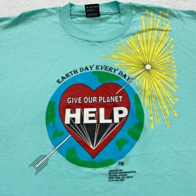vintage 80s EARTH DAY EVERY DAY HELP OUR PLANET T-Shirt LARGE single stitch 90s
