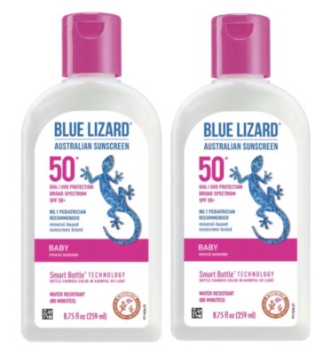 Lot of 2 BLUE LIZARD BABY SPF 50 Mineral Sunscreen Water Resistant 5 oz Exp 4/24