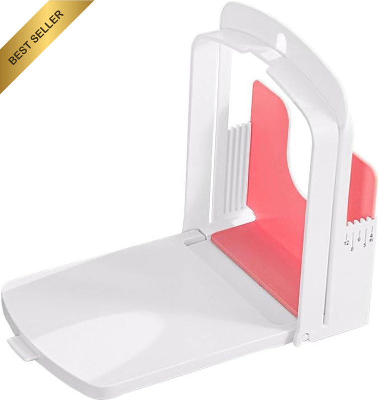 Adjustable Bread Slicer with Crumb Tray – Foldable Manual Bread Cutting Guide fo