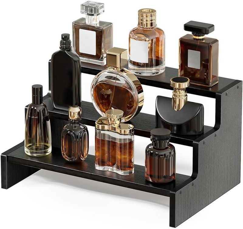 3 Tier Perfume Organizer, Wood Desktop Cosmetic Display Shelf, Step Spice Rack f