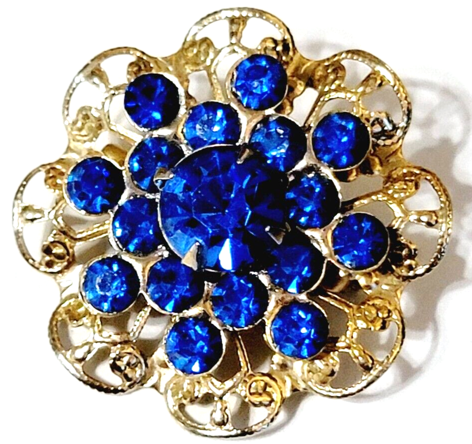 purinページ Vintage Blue Rhinestone Flower Brooch Pin, Retro Gold-tone