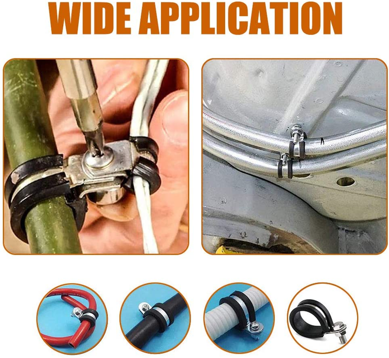 12 Pack 1 Inch Rubber Cushioned Stainless Steel Cable Clamp, Hose Clamp, Pipe Cl