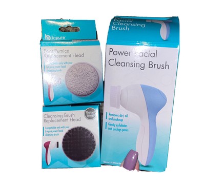 b·pure Power Facial Cleansing Brush (Blue) + Charcoal Replacement Head+ Pumice