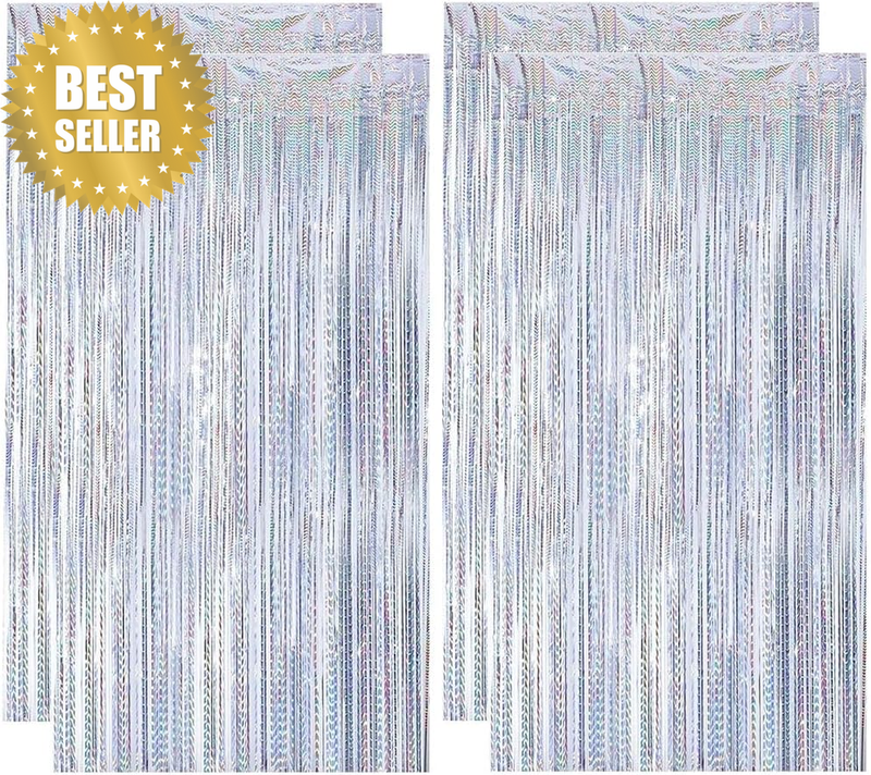4 Pack Silver Foil Fringe Curtains Metallic Tinsel Party Backdrop New
