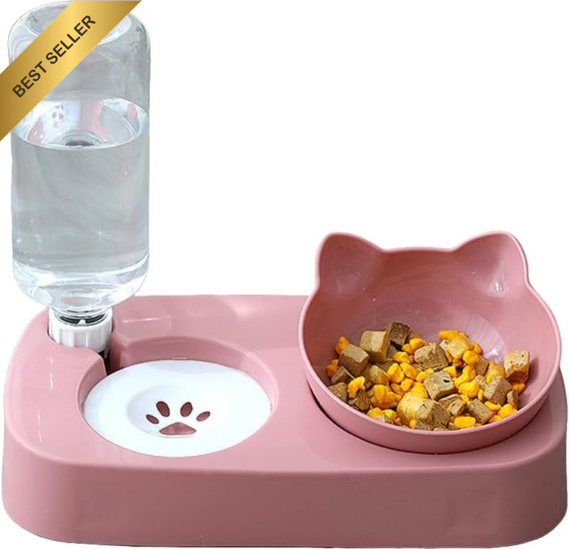 Pet Food Bowl and Water Bottle Set, Double Cat Dog Food Bowl with Water Dispense