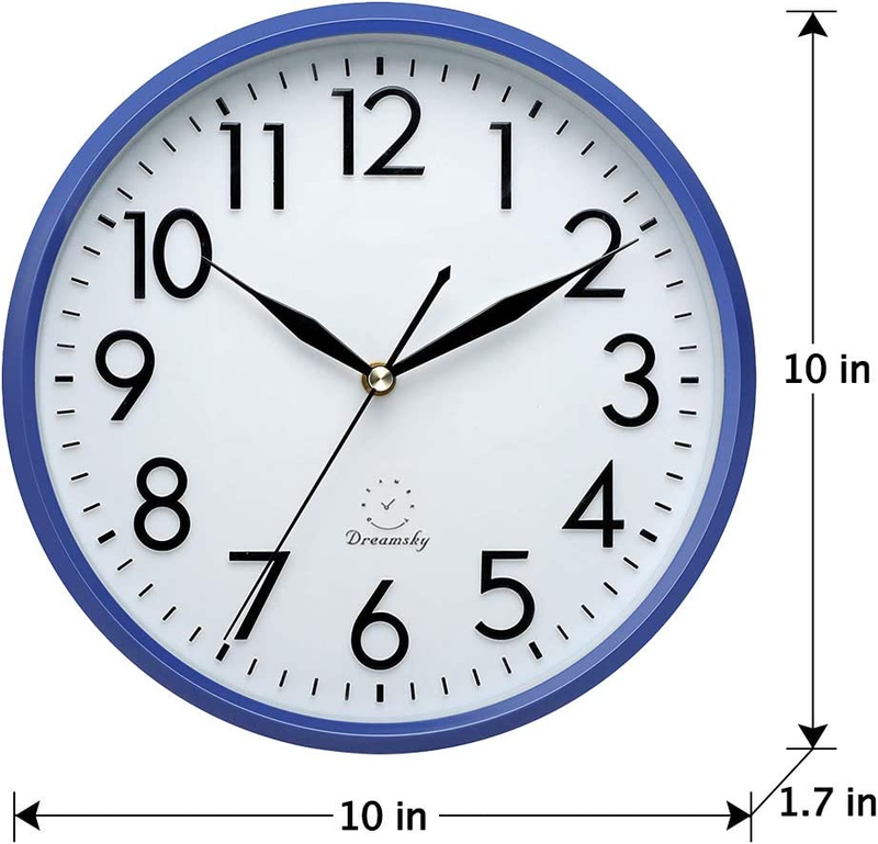 DreamSky 10 Inches Wall Clocks Battery Operated - Silent Navy Blue