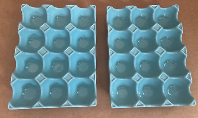 *2* Stoneware Food Network Egg Holders Teal each holds 12 eggs *pre-owned*