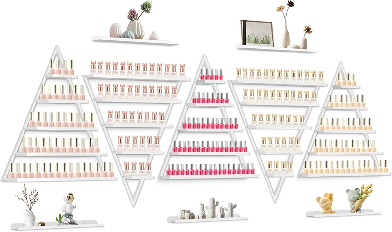 10PCS Nail Polish Racks 5 Tiers Nail Polish Shelf for Wall Triangular Display Rack Cosmetic Display Cases Lipstick Perfume Wall Shelf Essential Oil Organizers for Home Spa Nail Salon(White)