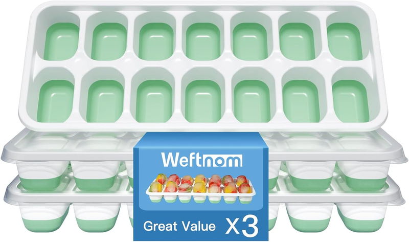 Ice Cube Tray with Lid, 3 Pack Silicone Easy-Release Ice Trays for Freezer, Stac