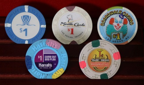 USA Domestic Casinos ~Mixed Total 5 Used~$1 Gaming Tokens/Chips ~Free Ship #T45