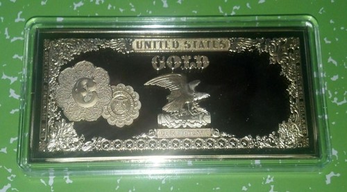 6 OZ $100 BENTON FEDERAL BANKNOTE GOLD PLATED BAR