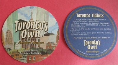 ''Toronto's Own'' Amber Lager Brewed by Molson Breweries Beer Coaster Beer Mat New