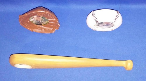 3 pc LOT - Baseball Frame Bat Glove Ball - Very Cool