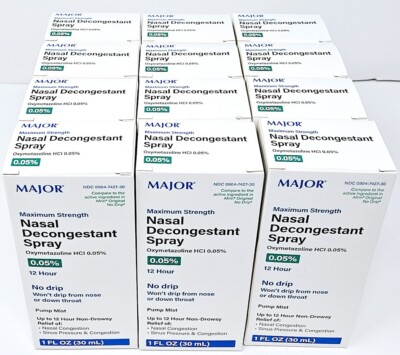 Nasal Decongestant Spray 12 HR -Oxymetazoline HCL 0.05% 30ml-Exp 07-26 (12 Pack)