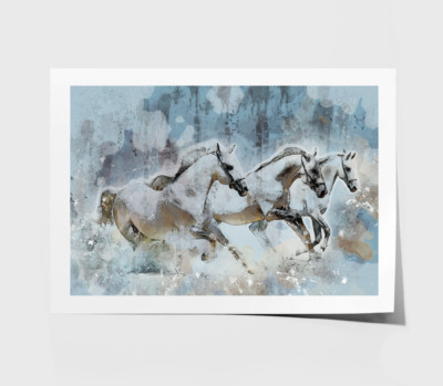 Horse Herd Print, Running Horse Wall Art, Vector Framed Animal Wall Art, 