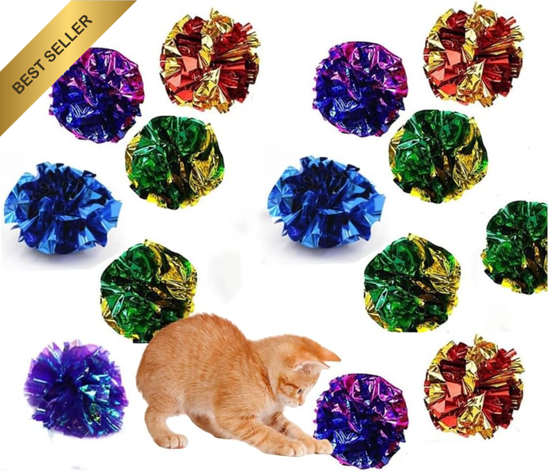 20 Pcs Cat Crinkle Balls 2.4" Funny Bright Color Paper Interactive Toy