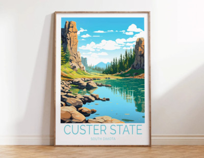 Custer State Park, Pine Trees and River Poster Premium Quality Choose your Size