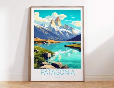 Patagonia Chile, River & Mountains Art Poster Premium Quality Choose your Size