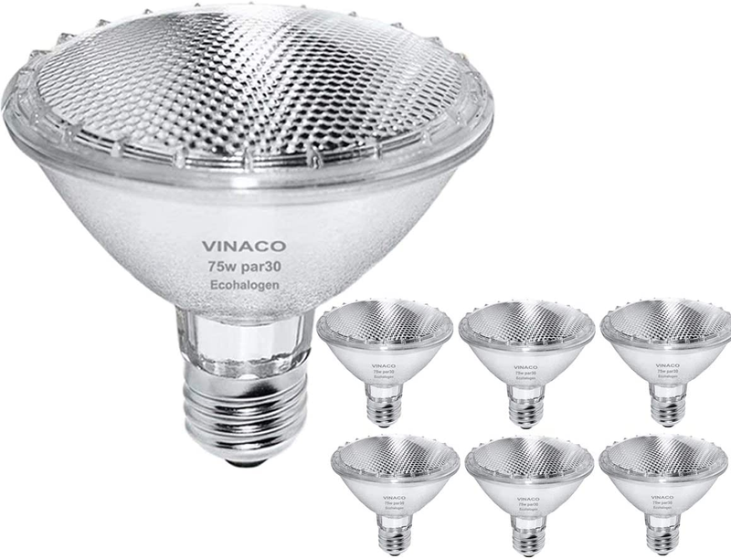 Par30 Short Neck, 6Pcs PAR30 75W 120V Halogen Light Bulbs, Dimmable. Premium Qua