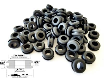 Pack of 25 Rubber Grommets 1/2'' Inch Inside Diameter - 1/8'' Groove Width - Fits 