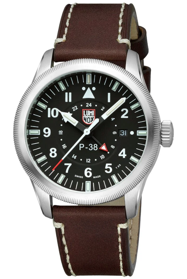 Luminox P-38 Lightning Black Dial Brown Leather Strap Men’s Watch XA.9521