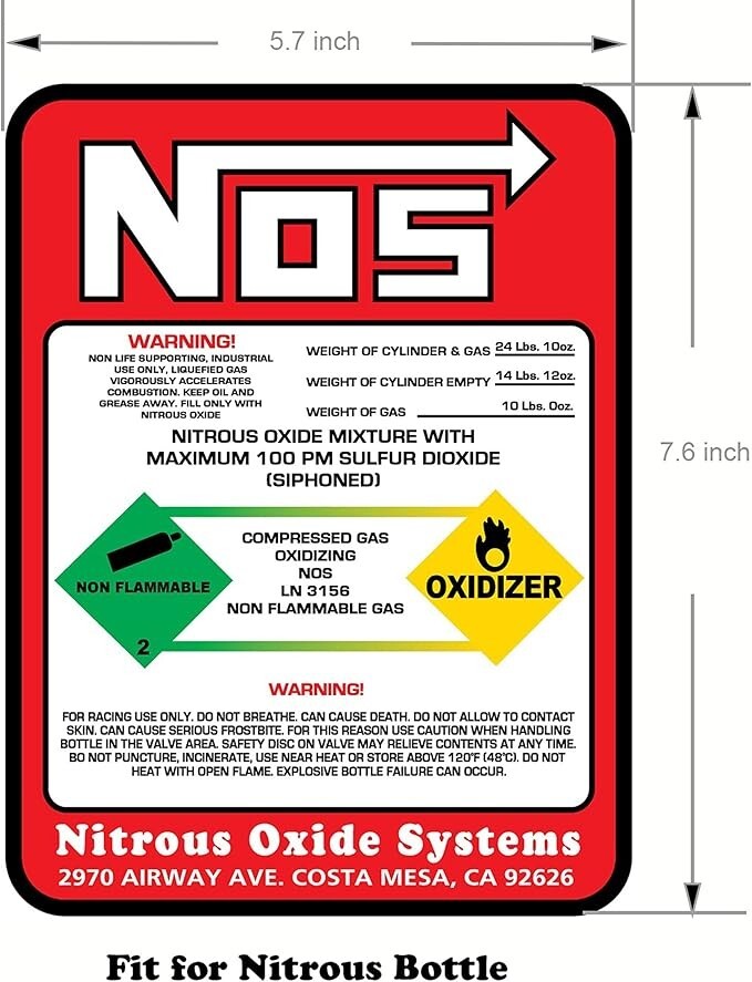 Racing Sticker NOS Nitrous Oxide Systems Warning Label JDM
