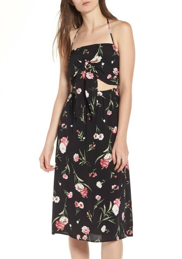 ROW A 157686 Women's Tie Front Floral Dress Sleeveless Black Sz. Medium