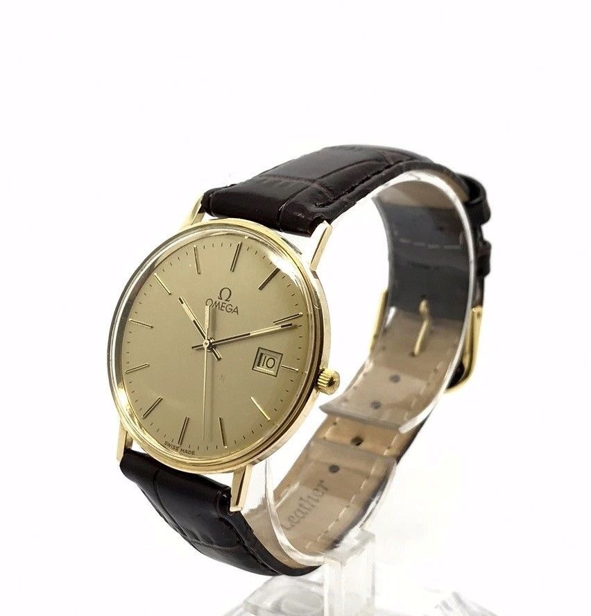 OMEGA VINTAGE SOLID 9K GOLD 34MM CASE LUXURY GENTS QUARTZ DRESS WATCH