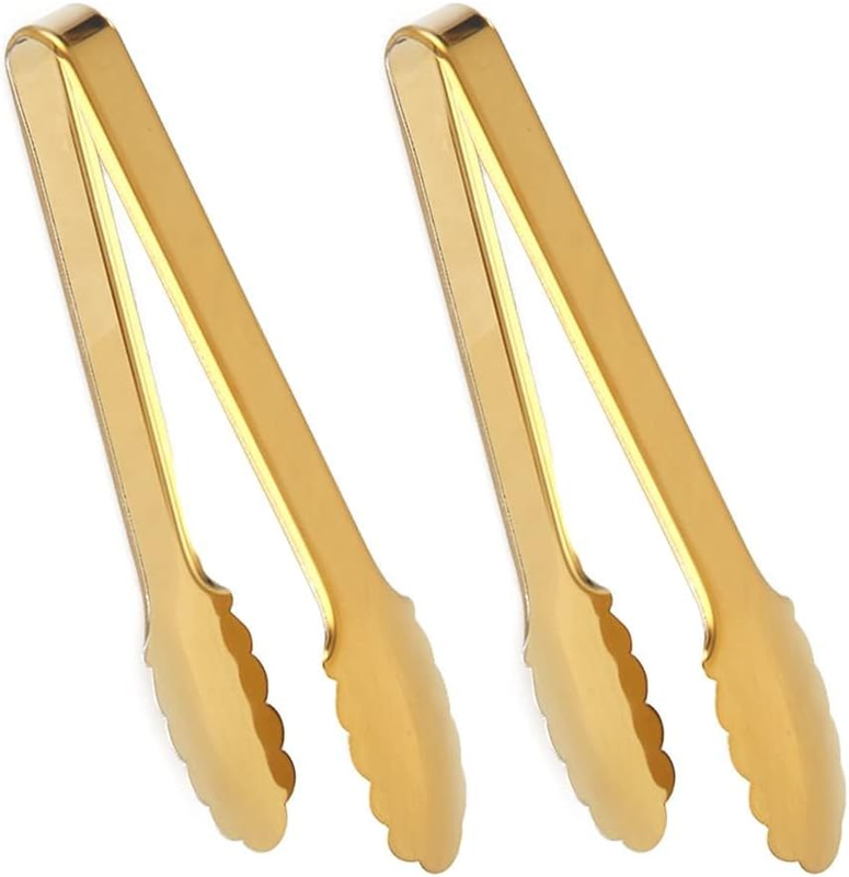 2 Pack Gold Tongs, Stainless Steel Tongs, Serving Tongs, Salad Tongs and Buffet