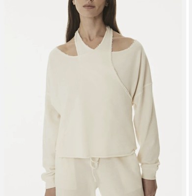 LANSTON  Pullover Sweatshirt Womens Off White Asymetrical Halter Neck Sz SMALL