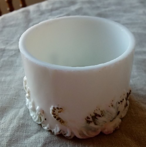 Antique Milk Glass Vanity Jar Container, Raised Design