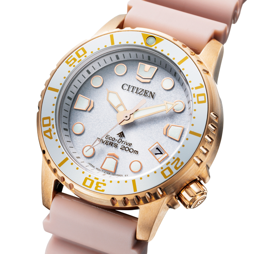 Pre-owned Citizen Promaster Marine Eo2023-00a Eco-drive Solar Diver Watch Pink 36.5mm