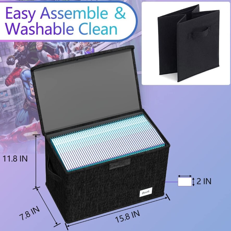 Book Storage Box Organizer Large Collapsible Leather Comic Books Container Board