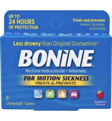  Bonine Motion Sickness Chewable Tablets Raspberry Flavored 2/26 