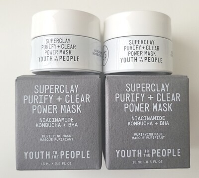 2 Youth to People SUPERCLAY Purify + Clear Power Mask - 15 ml/0.5 fl oz Ea - NEW