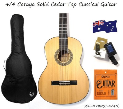 Caraya Solid Cedar Top Classical Guitar + Free Gig Bag, Extra String Set. SCG978