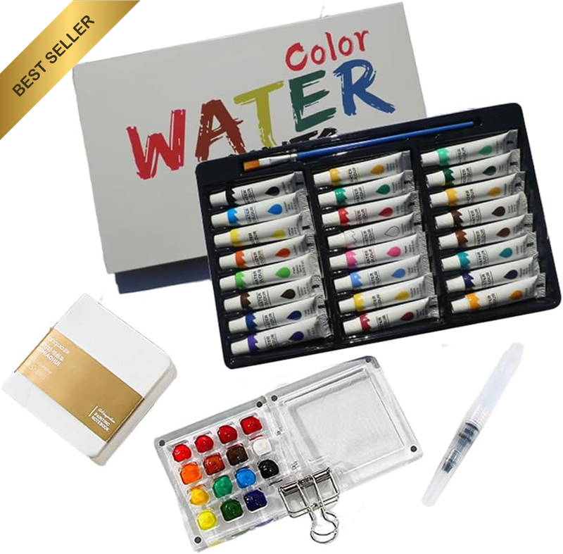 Mini Watercolor Travel Set with 24 Colors Paints, Pocket Portable Watercolor Kit