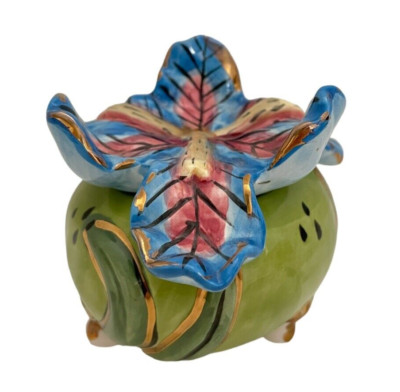 Blue Sky Clayworks Heather Goldminc 2009 Iris Flower Ceramic Trinket Box