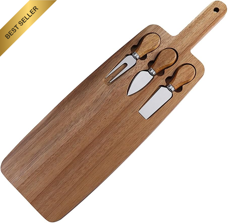 Cheese Board and Knife Set, with Handle, Charcuterie Board, Serving Platter Tray