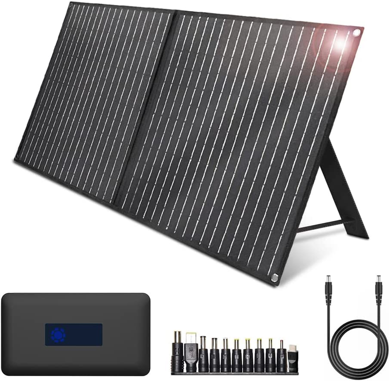 Portable Foldable Solar Charger with Charge Controller, 4 Outputs Type-C/Usb/Dc