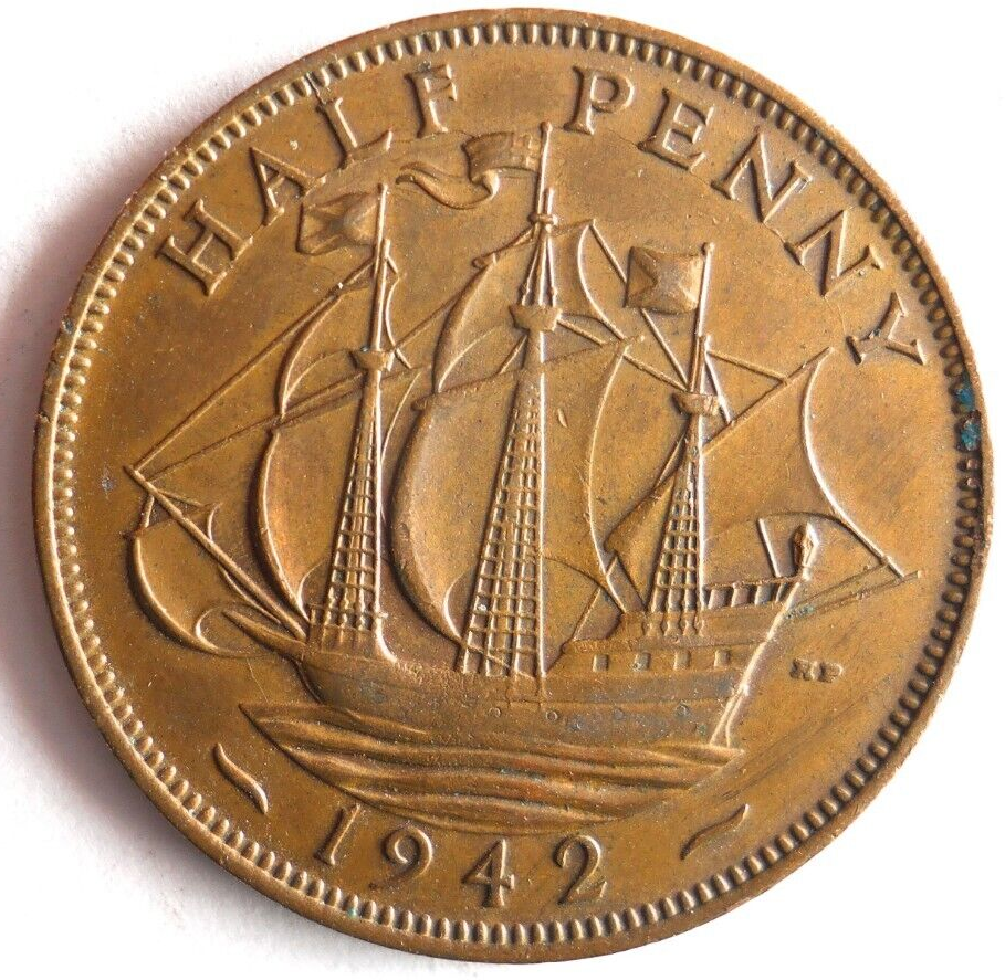 送料無料 百貨店 1942 SHIP FREE - Coin Quality High - PENNY 1/2 BRITAIN GREAT 人文+社会