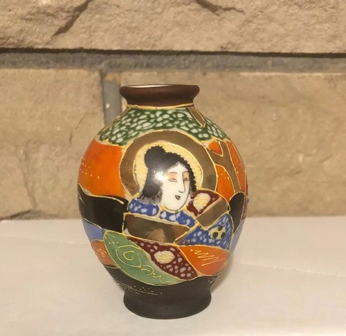 Antique Hand-painted Japanese Porcelain Gold Gilt Miniature Vase