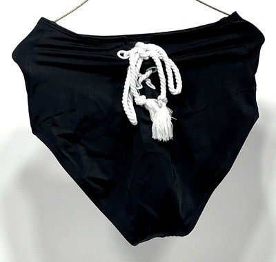 Venus - Women's Retro Grommet Back Swimsuit Bottom - 6 - Black Beauty - Rope Tie