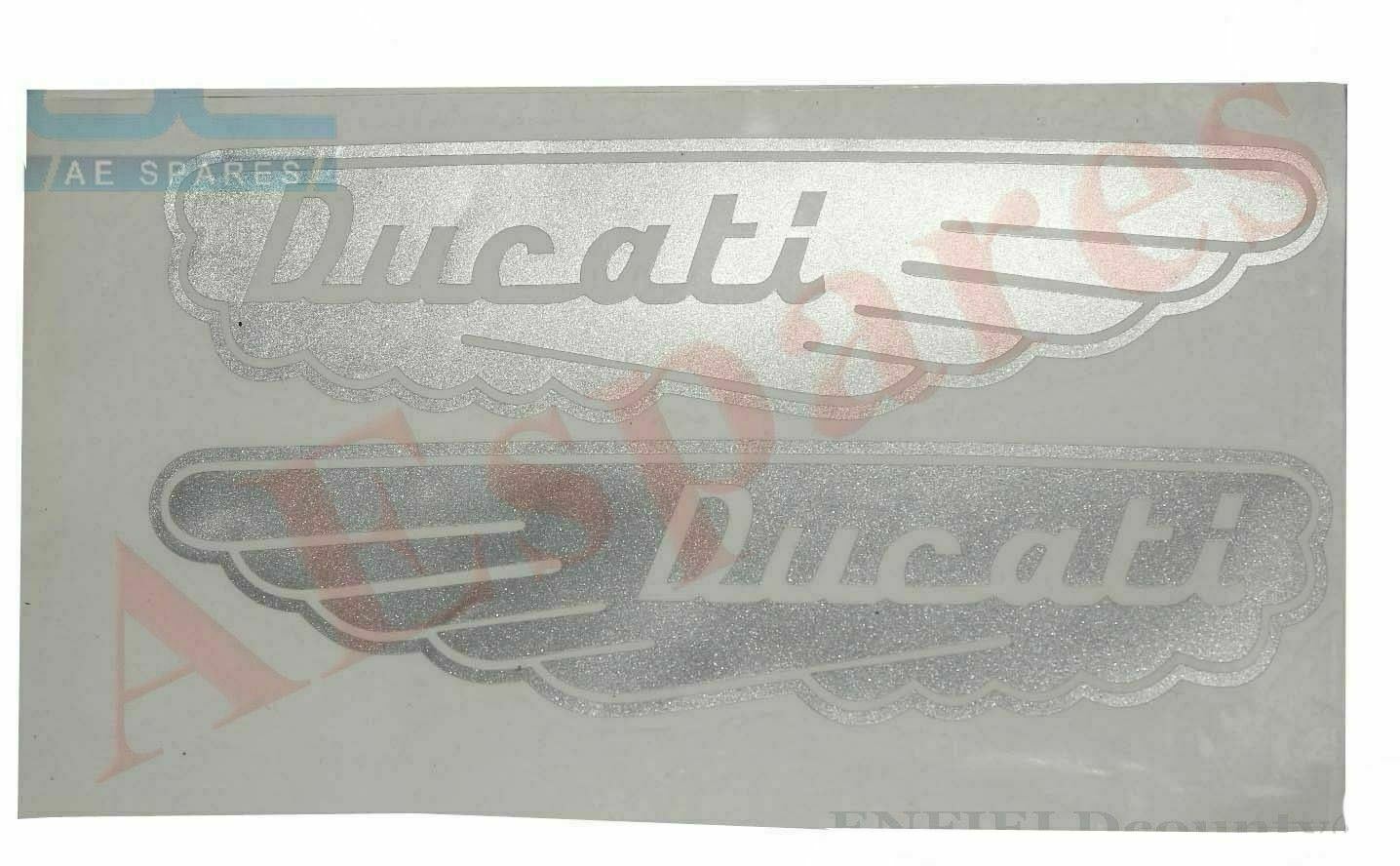 Ducati Petrol Fuel Tank Silver Sticker Emblem Decal Pair 