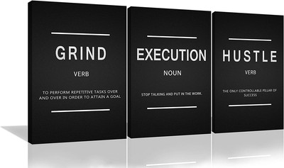 3 Pieces Grind Verb Hustle Verb Execution Noun Motivational Wall Art Canvas