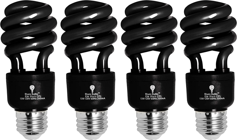 4 Pack Bluex CFL Blacklight Bulb 13W – 50-Watt Equivalent – E26 Spiral Replaceme