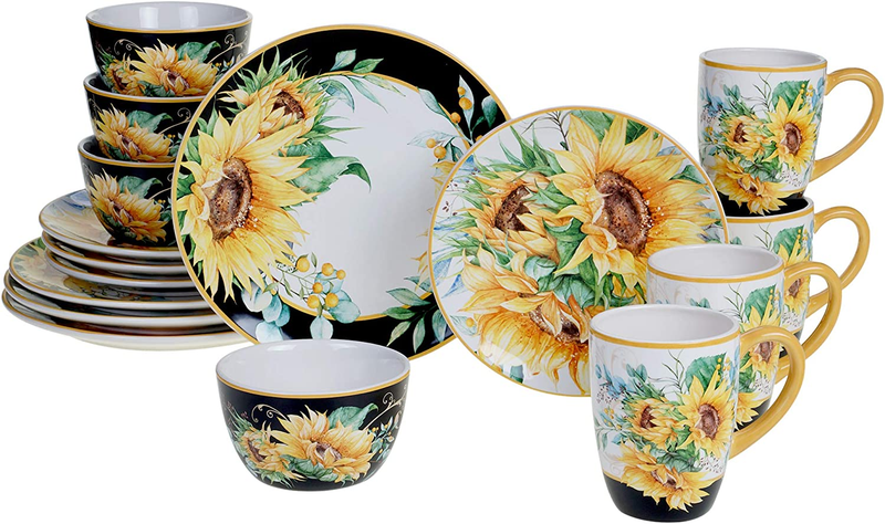 Sunflower Fields 16 Piece Dinnerware Set, Service for 4, Multi Colored
