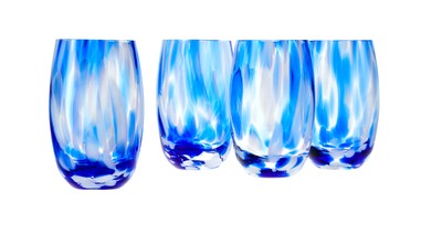 Blue Rose Polish Pottery Cobalt and Opal Confetti Water Glass Set
