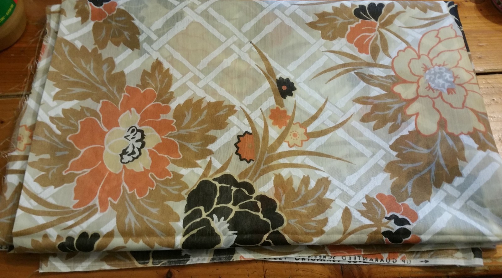 Vtg Fabric Upholstery Mid Century Orange Gold Black Floral 70s CHETLEY ORIGINAL