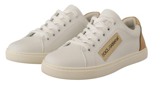 Pre-owned Dolce & Gabbana Dolce&gabbana Women White Sneakers 100% Leather Athletic Trainer Shoes Sz Eur 35